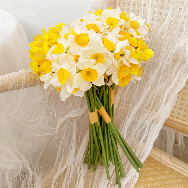 6pcs Artificial Narcissus Flower Bouquet Home Garden Room Desktop Fake Flower