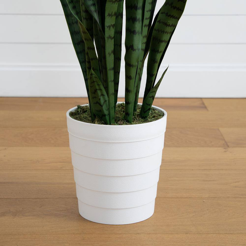 5 Ft. UV Resistant Artificial Sansevieria Plant in White Decorative Planter (Ind