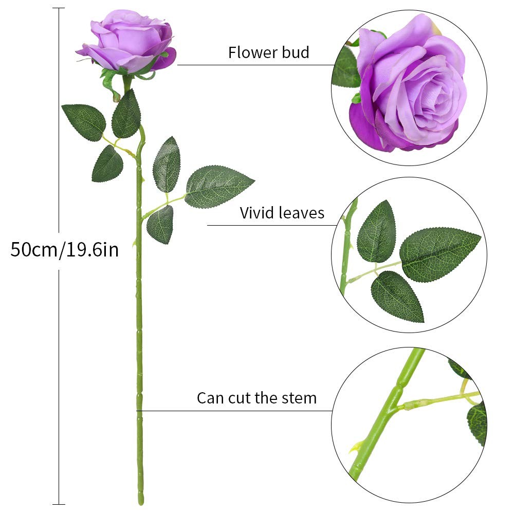 Luyue 10PCS Artificial Roses Flower with Stems Slik Fake Flowers Bouquet Realist