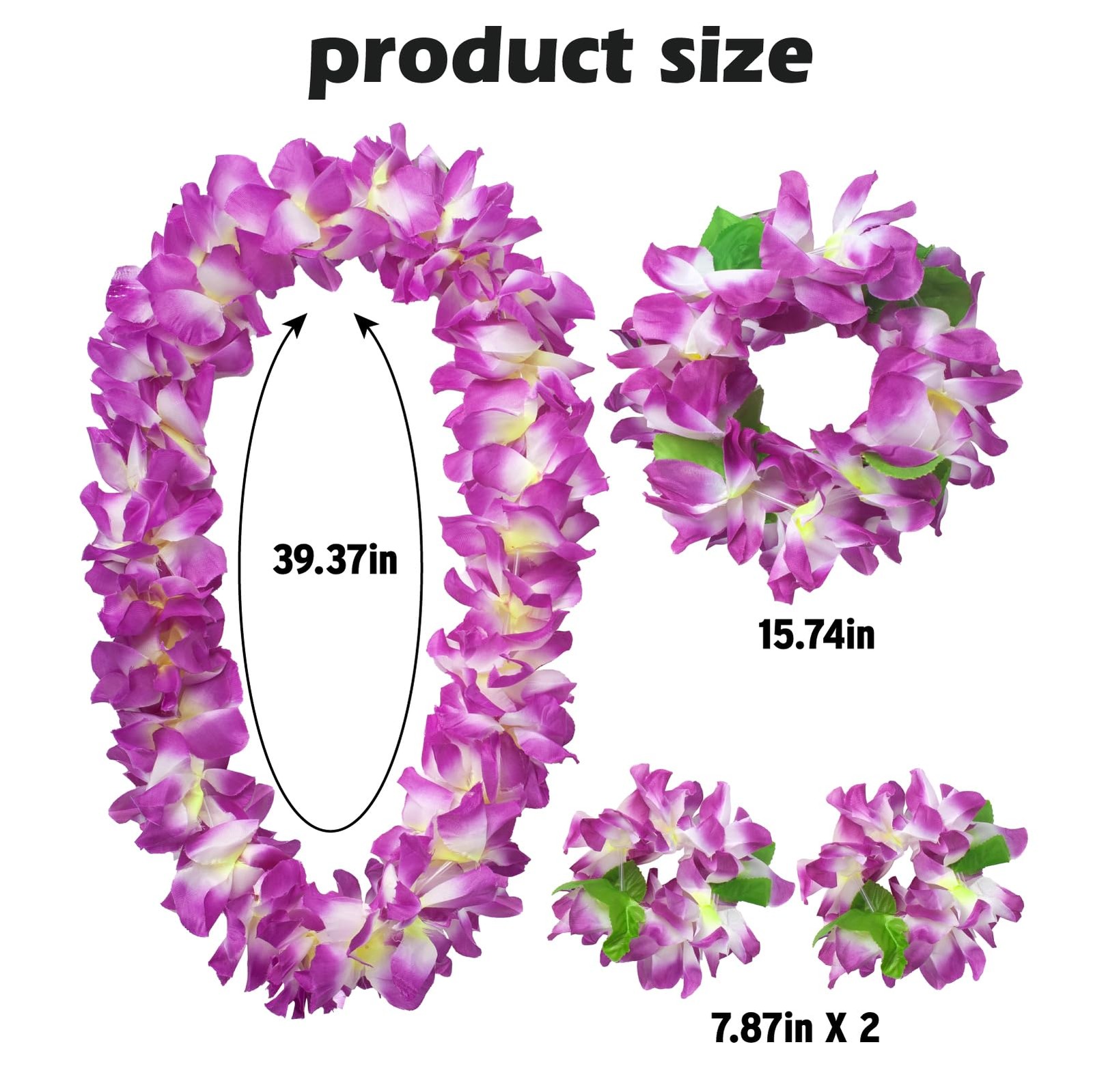 Hawaiian Leis Luau Party Wreath Set – Flower Necklace Headband and Bracelets,…