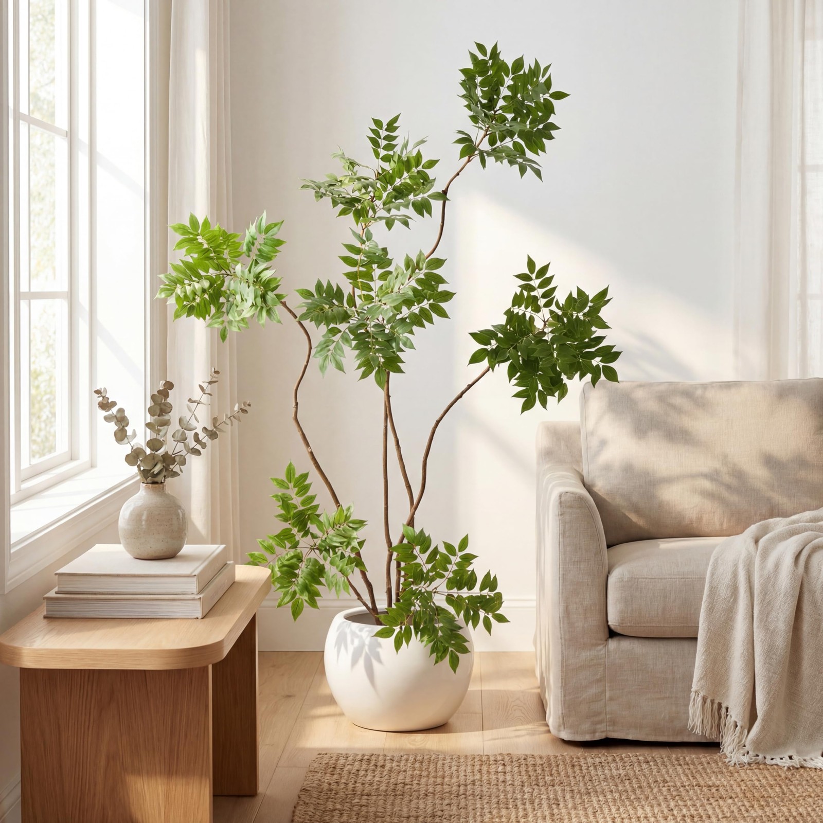 6ft Artificial Sumac Tree with Pot, Tall Faux Plants Indoor, Large Fake Tree …