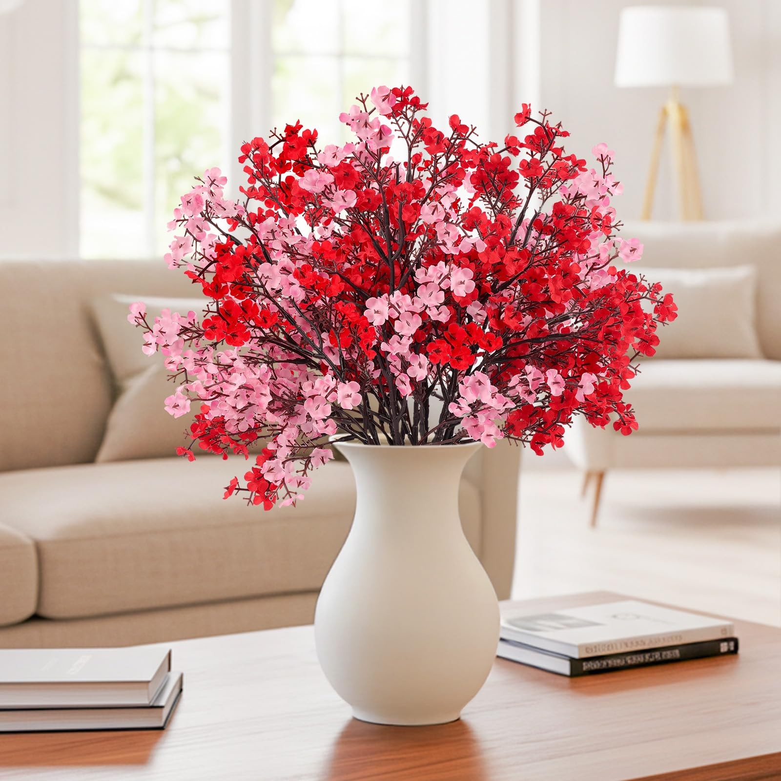 8Pcs Babys Breath Fake Artificial Flowers, Real Touch Red Pink Mix and Match …