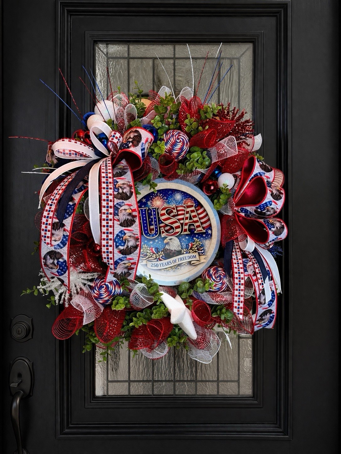 Patriotic Wreath USA Flag Red White Blue Front Door Decor American Eagle