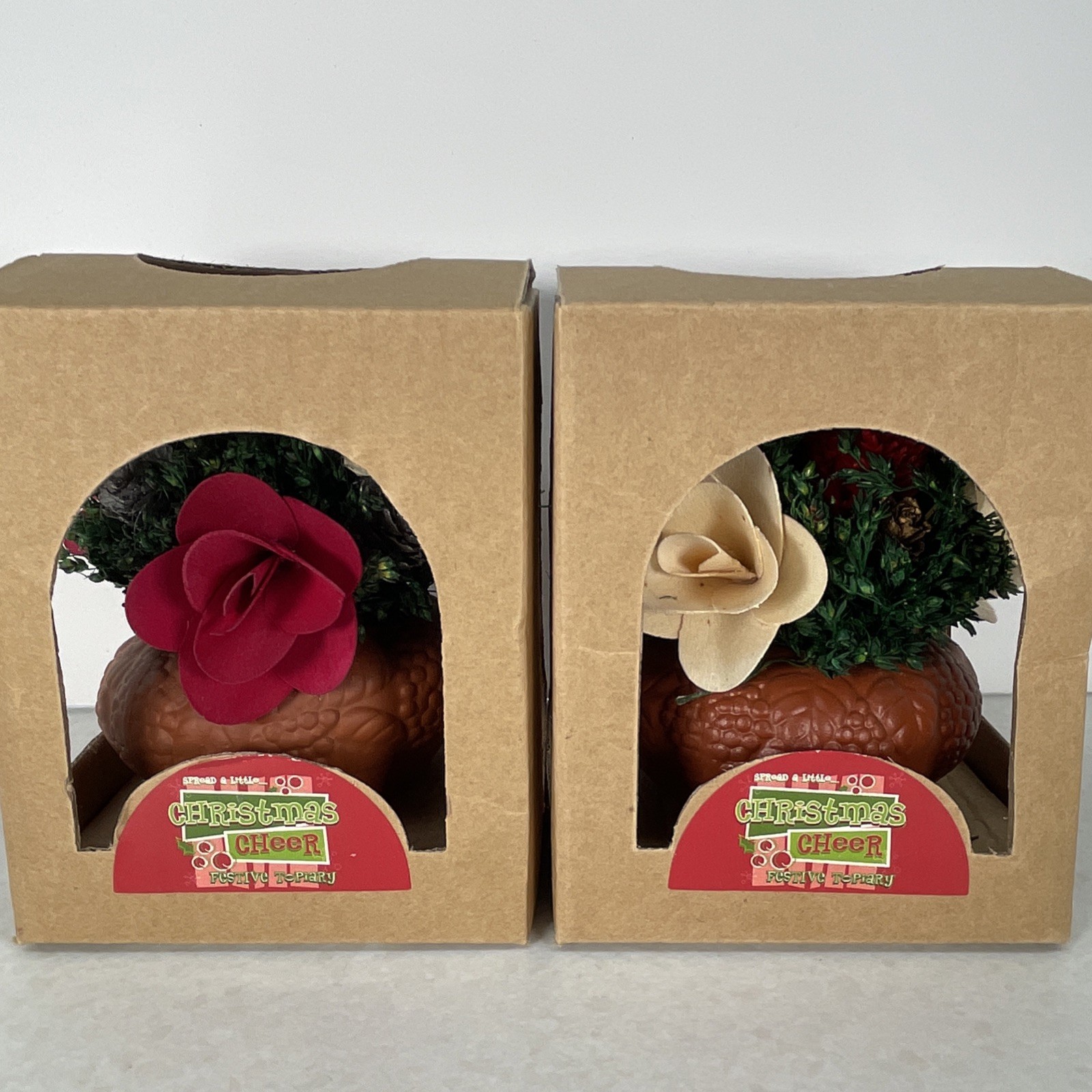 Vintage 2003 Christmas Mini Floral Arrangements Lot of 2 in Terracotta Pots New