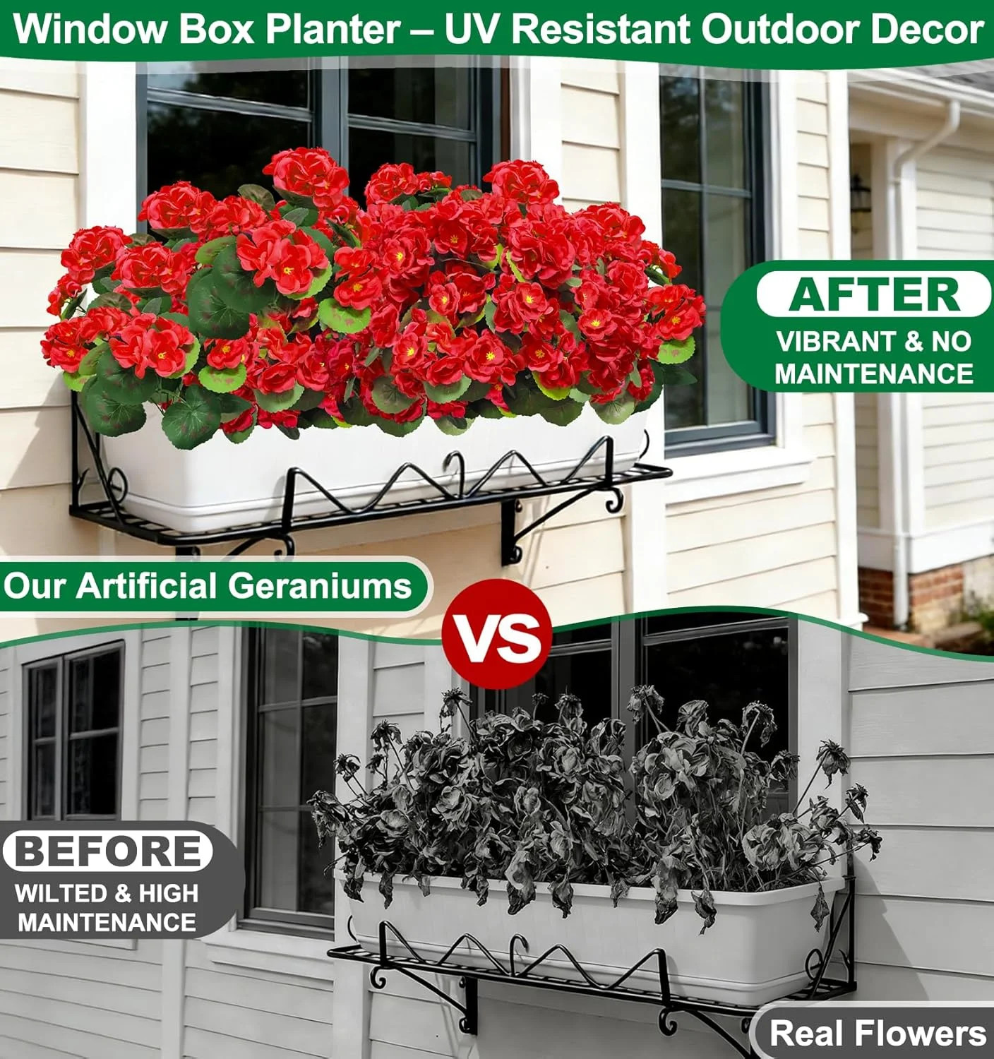 Artificial Geraniums Flowers for Outdoors Summer Decor, 4 Bundles Fake Flowers S