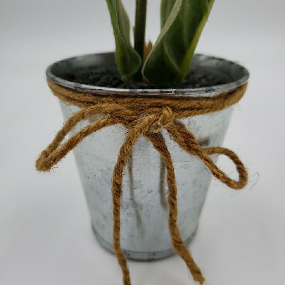 Artificial Flower Arrangement Rustic Metal Pot Farmhouse Cottage Floral Decor