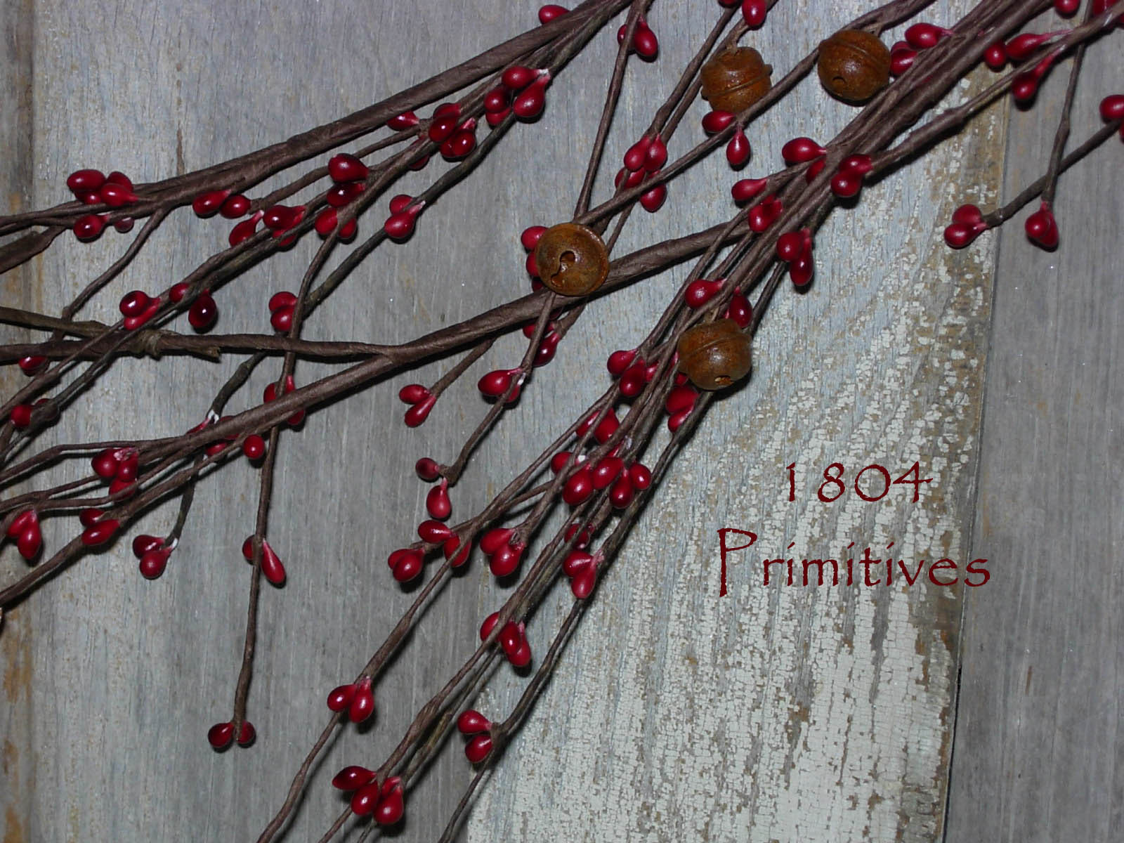NEW 52″ Wispy Pip Berry BURGUNDY Garland w/Rusty Tin BELLS ~ Christmas