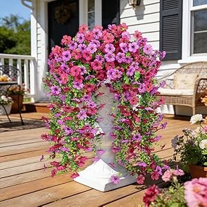 4 Pcs Artificial Hanging Flowers for Outdoors, Purple Mixed | Fake silk daisy