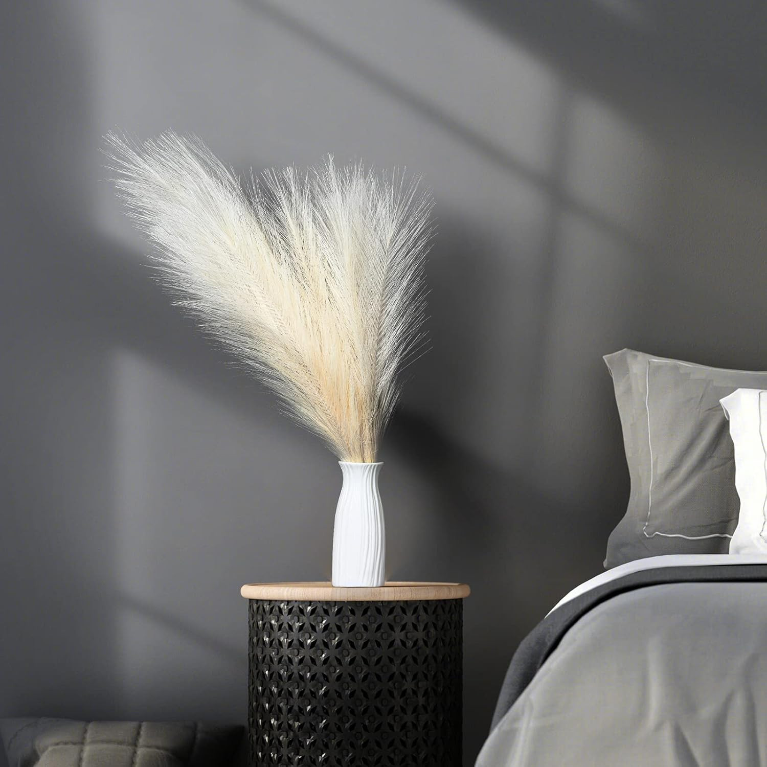 Faux Pampas Grass, 18″/45Cm Artificial Pampas Grass Fluffy 6 Stem Pompous Grass