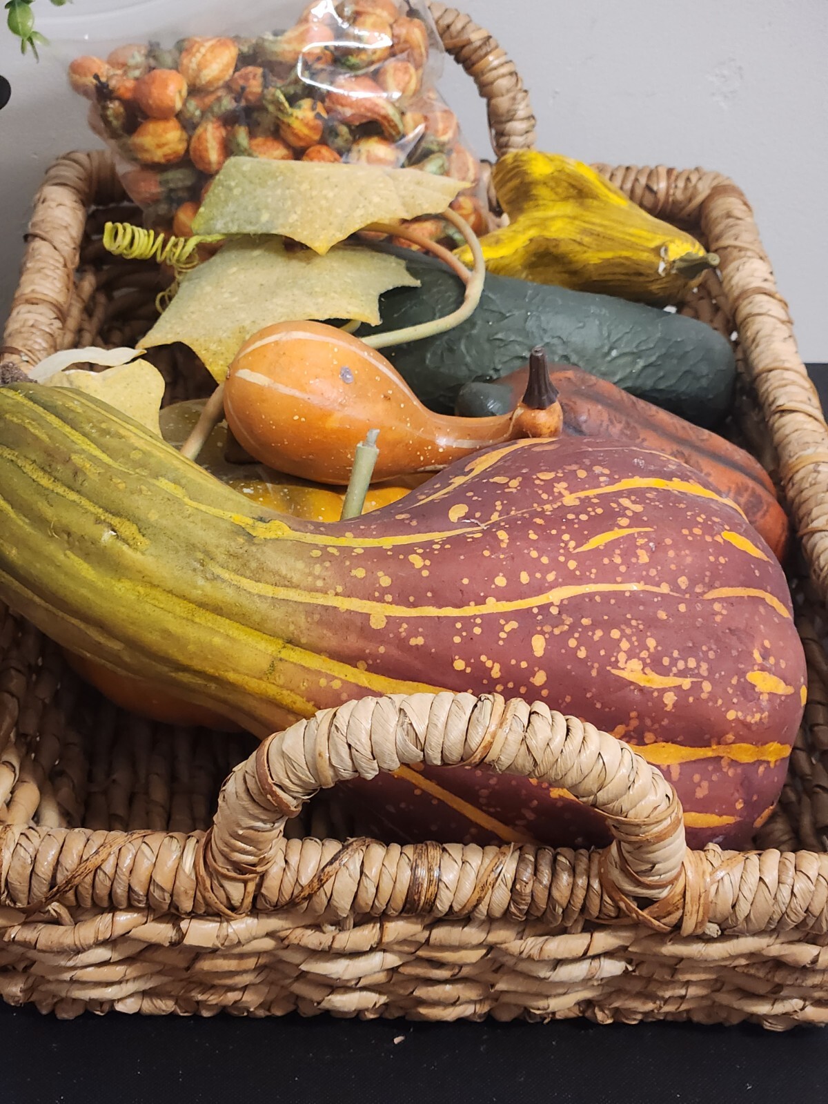 Foam Gourds Centerpiece Rustic Basket Home Decor Autumn Decorations 18″x12″x4″