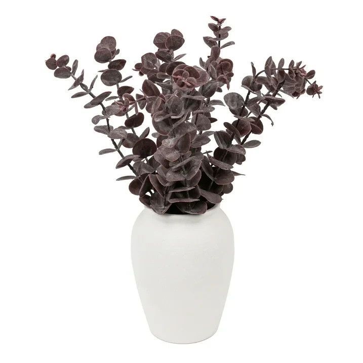 Better Homes & Gardens Artificial Purple Eucalyptus in White Ceramic Vase, 12″