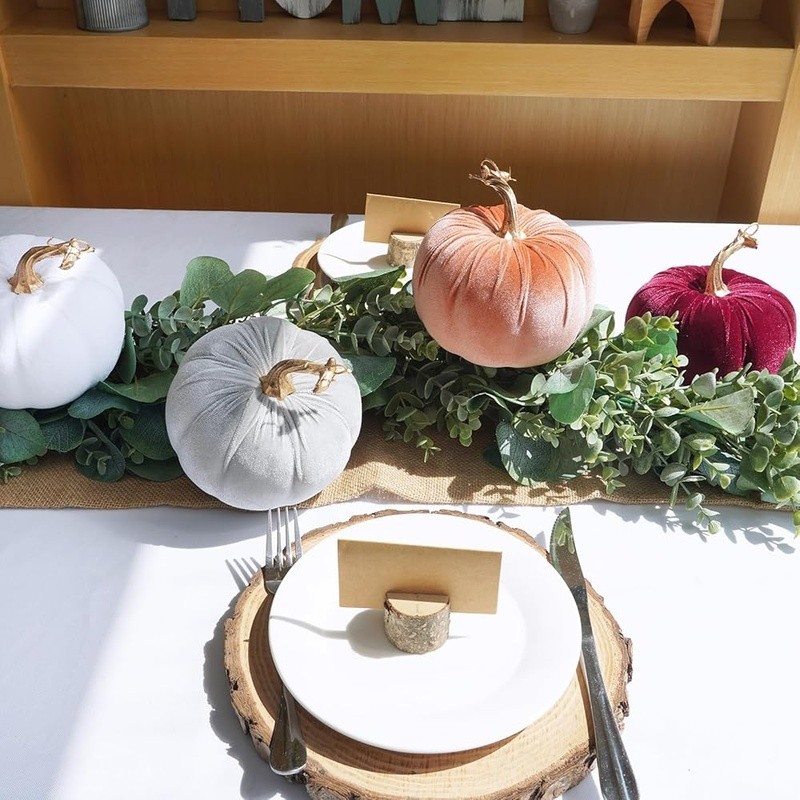 Decorative Faux Velvet Pumpkins Fall Home Decor Wedding Centerpieces 4pcs New