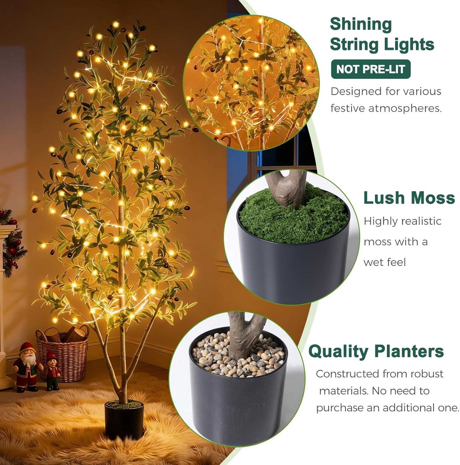 Olive Trees Artificial Indoor, 6FT Tall Faux Olive Tree with Moss and Planter,