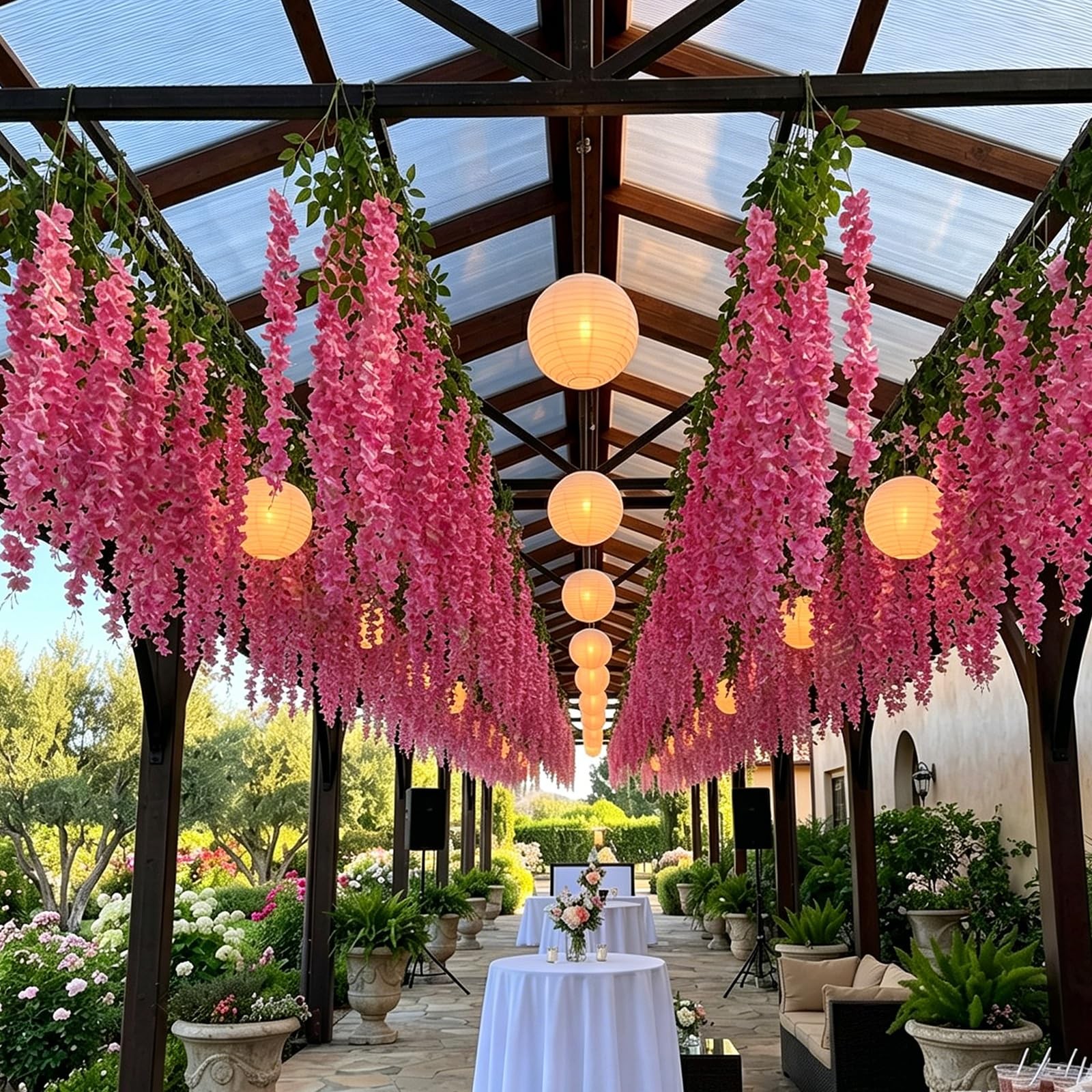 Artificial Wisteria Hanging Flowers Fake Wisteria Flower Garland Silk Vines R…