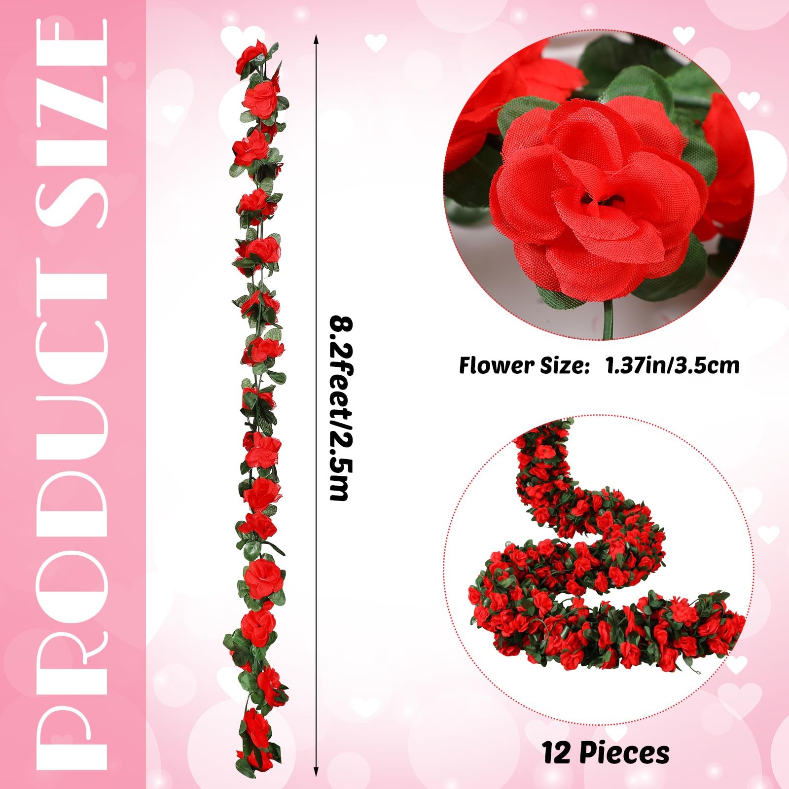 12 Pcs 100 ft Flower Garland Artificial Rose Vine with Green Leaves Hanging A…