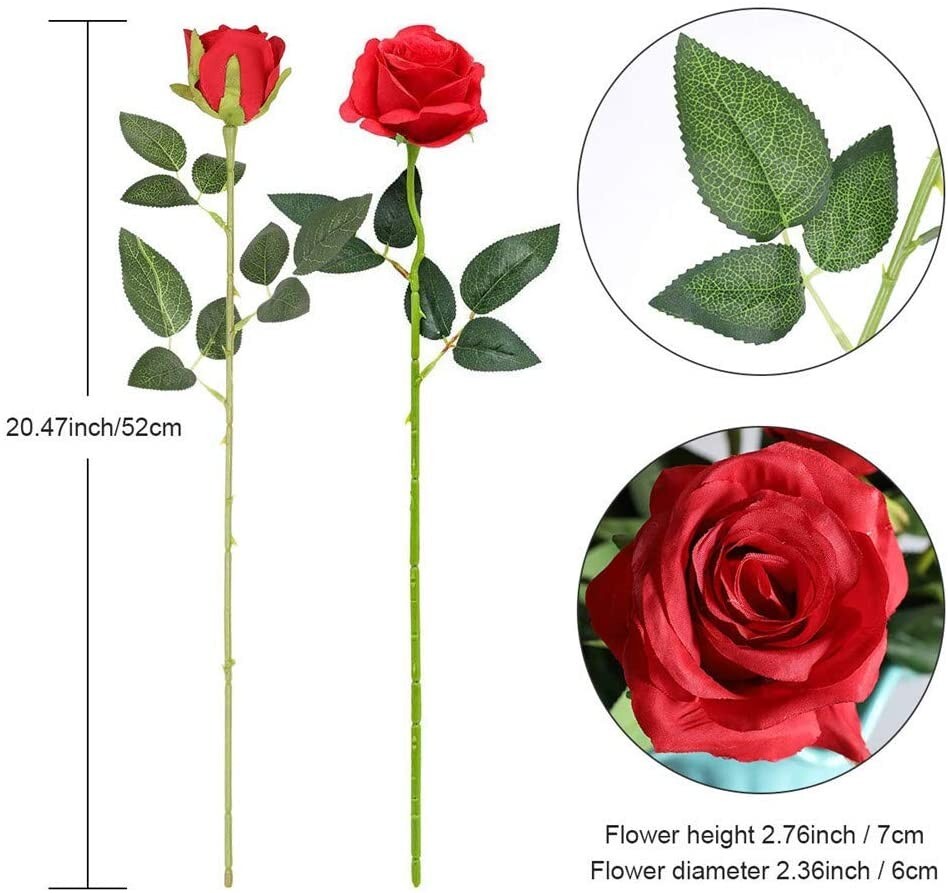 Rchoice Artificial Rose Flower Red Silk Roses with Stem Flowers Bouquet Wedding