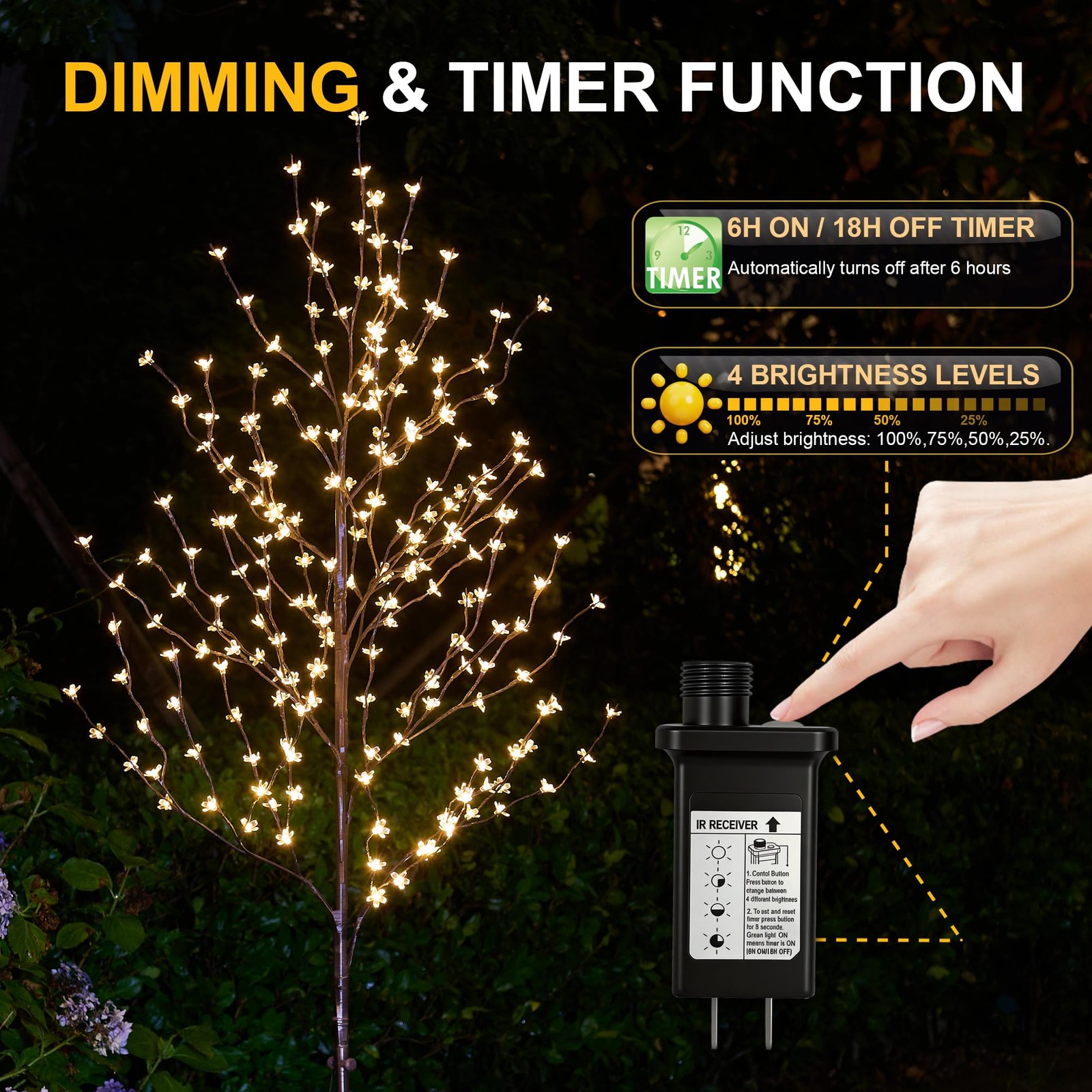 LIGHTSHARE 6.5 feet 208L LED Lighted Cherry Blossom Tree, Warm White, Decorate H