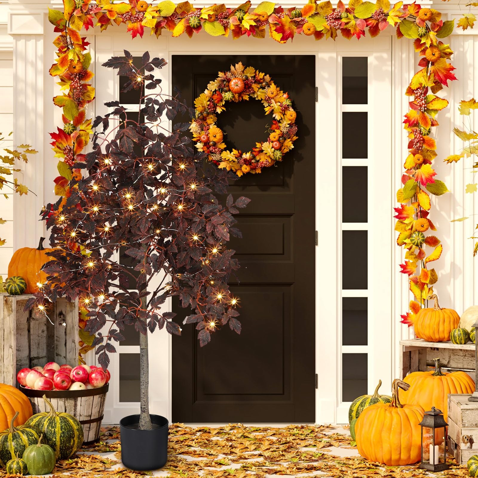 4ft Fall Plum Cimicifuga Stems Seeded Tree Artificial Thanksgiving Ficus Leaf…