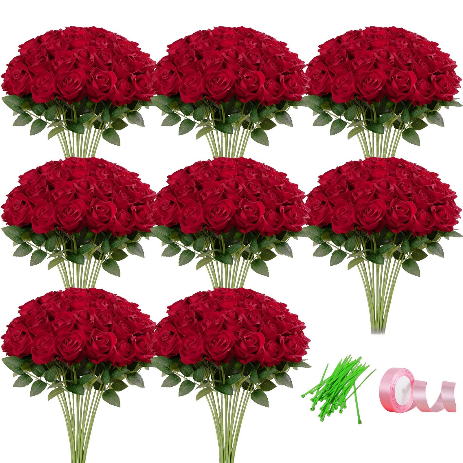 100pcs Artificial Roses in Bulk Fake Silk Roses with Stem Realistic Red Roses…