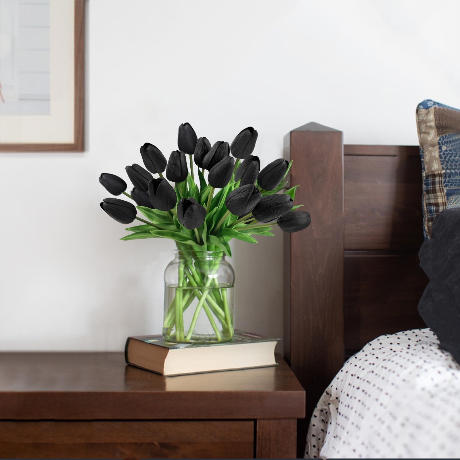 Black Tulips Artificial Flowers 18 PCS Faux Tulip Real Touch Fake Bouquet