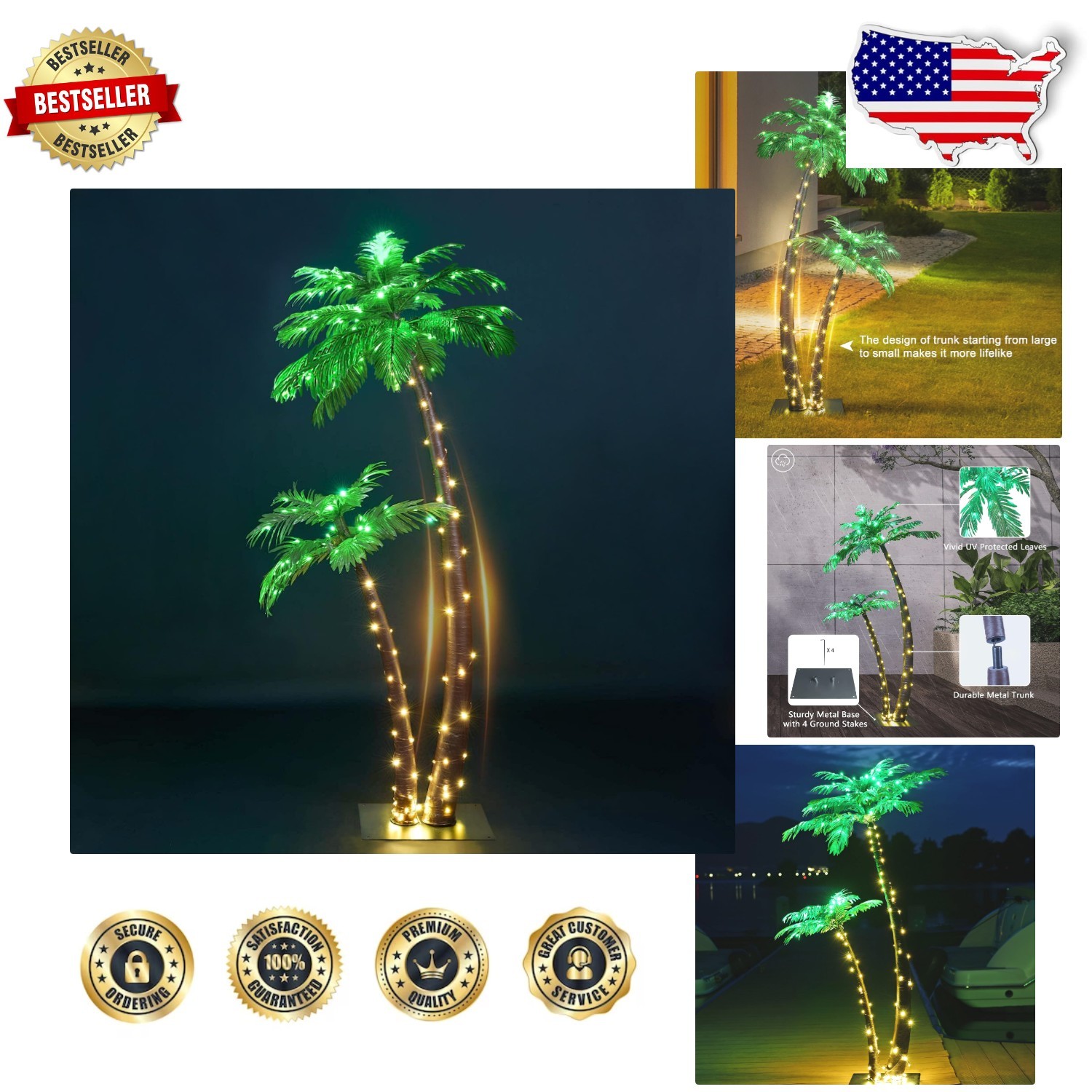 Gorgeous 6FT Solar Palm Tree, 184LED Warm White, Tropical Patio Decor, Stable…