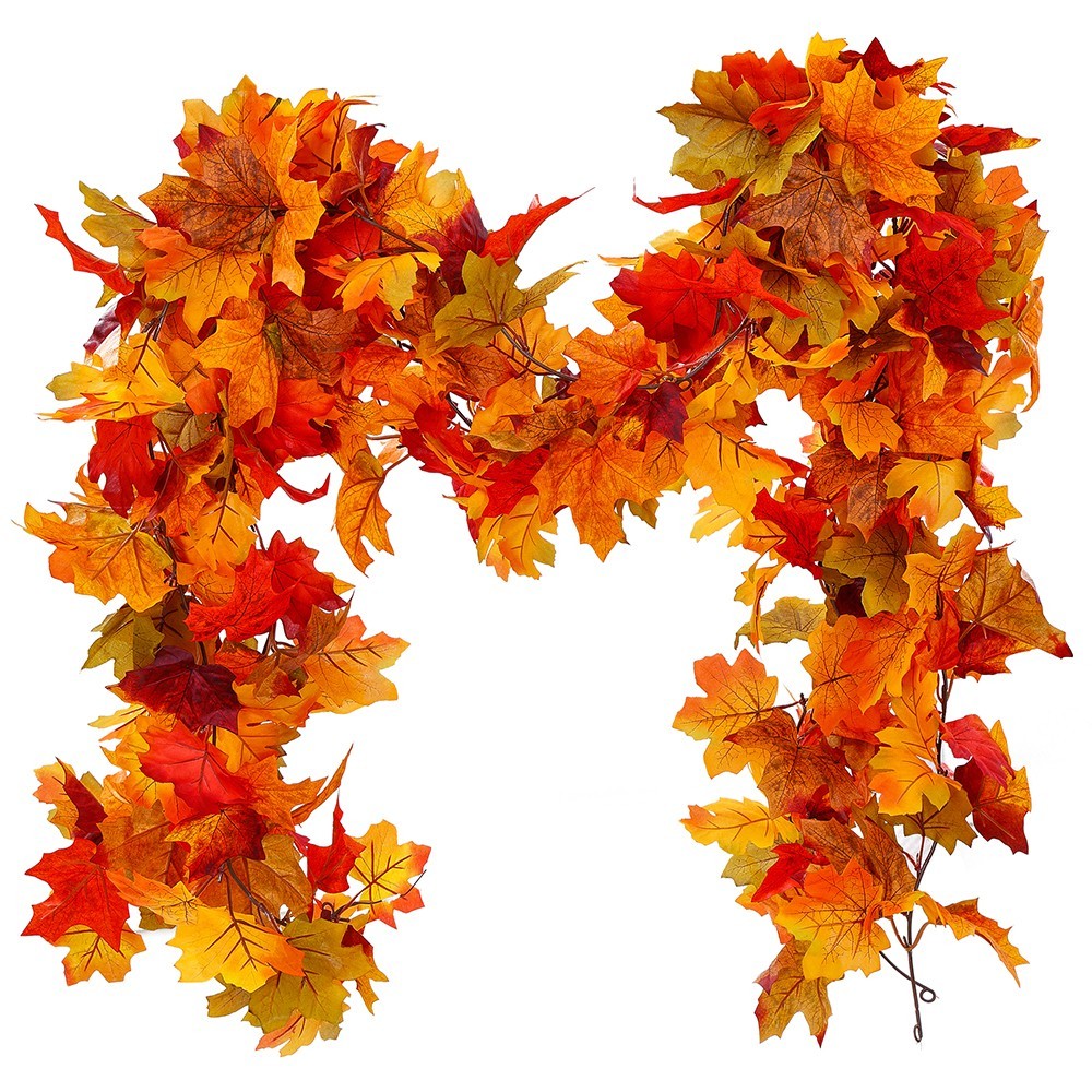 Autumn Fall Maple Leaves LED Lights Hanging Plant Halloween Artificial Flowers