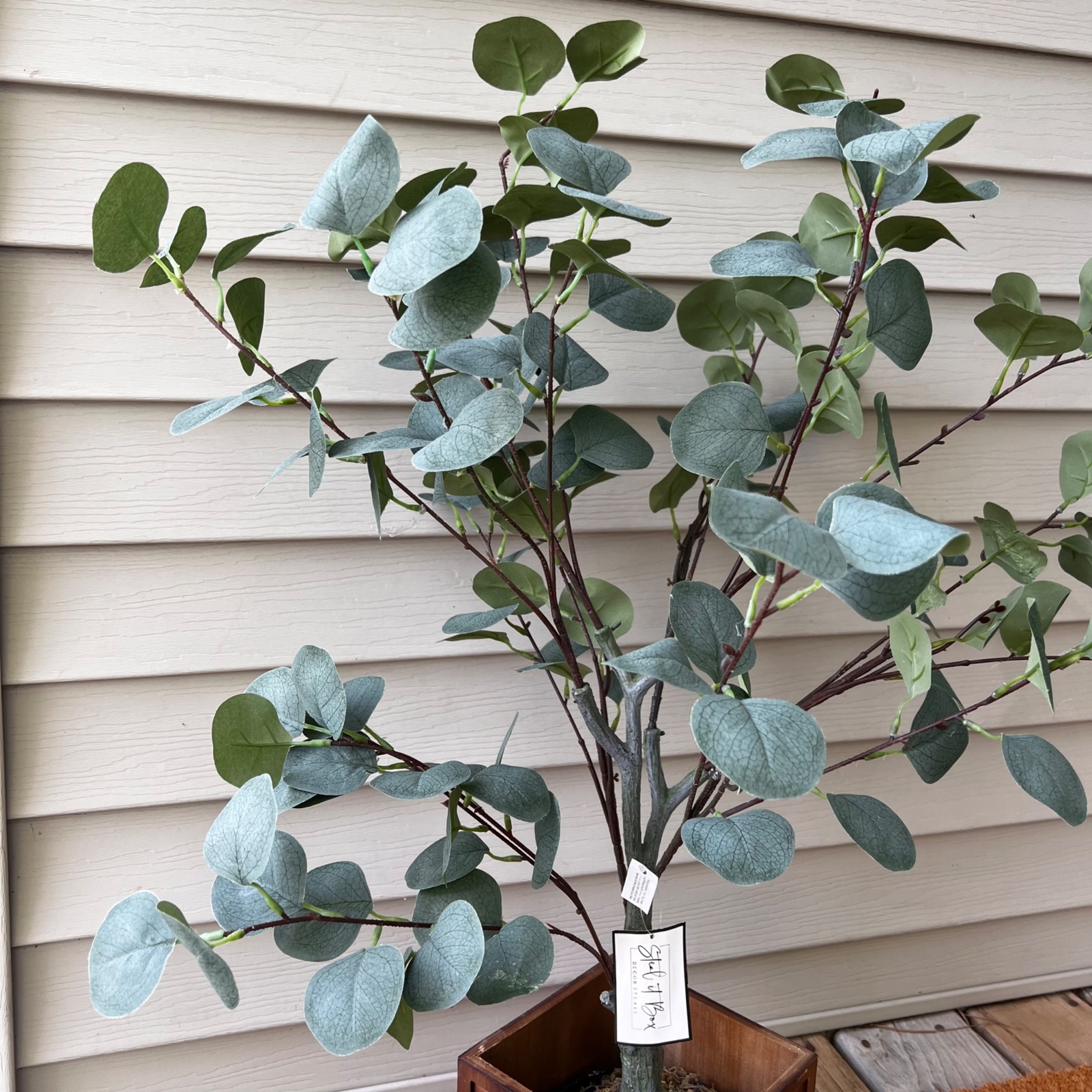 Decor Steals Eucalyptus Tree in Pot Wood Planter Box Artificial Greenery NIB