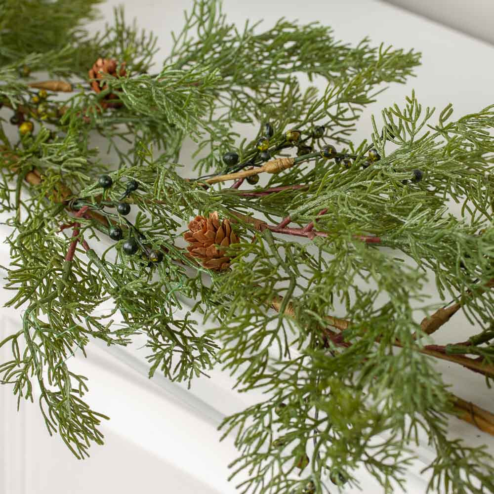 56″ Long Artificial Cedar Juniper Garland with Pine Cones
