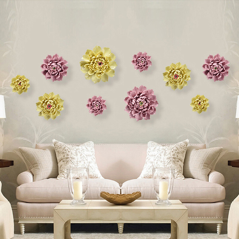 Peony Ceramic Flower Wall Decor Artificial 3D Flower Wall Study Living Room Art