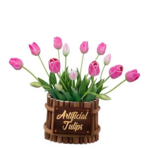15PCS 15.75″ Artificial Tulips, Premium Latex Natural Feel 15pcs Deep Pink