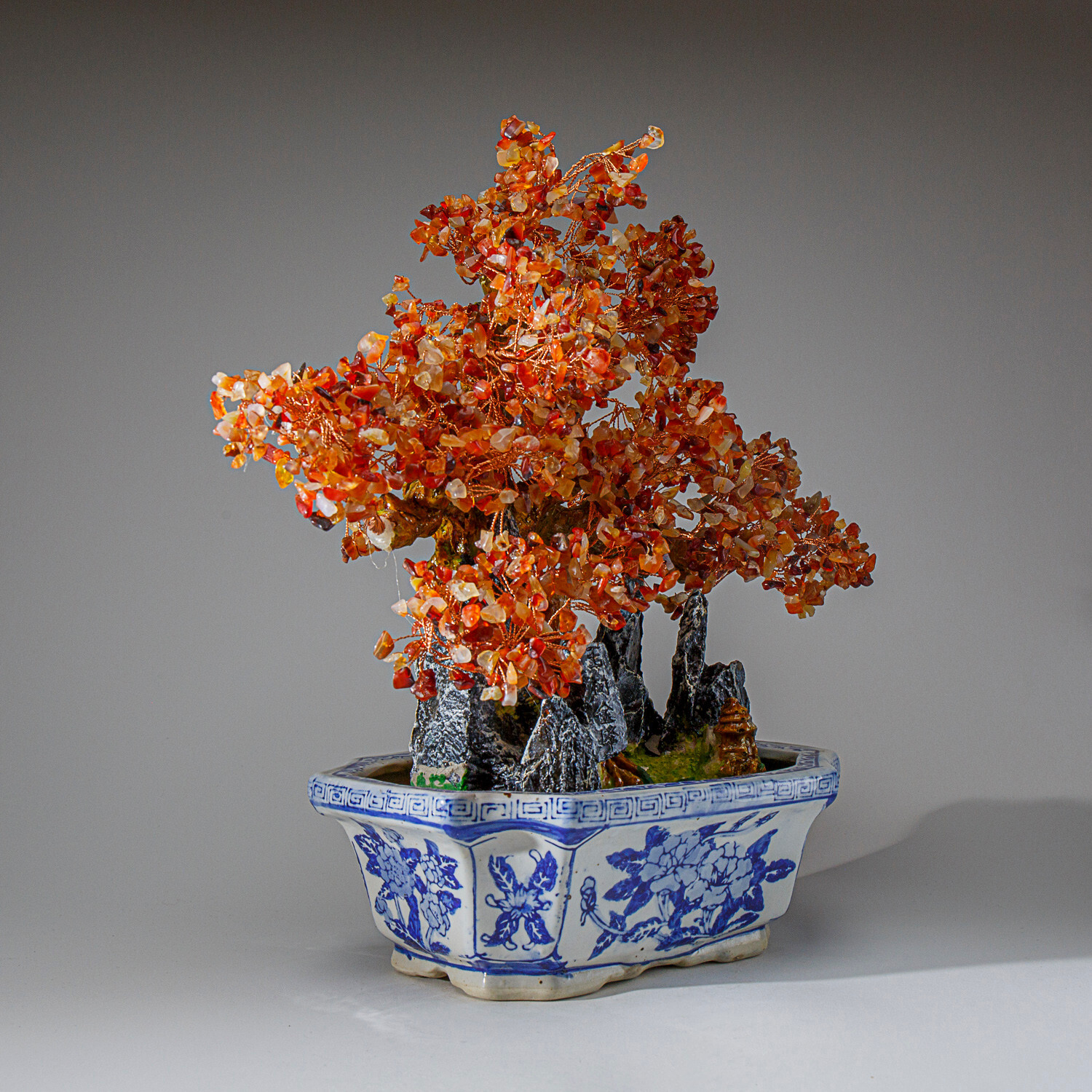 Genuine Carnelian Bonsai Tree in Square Ceramic Pot (15”)