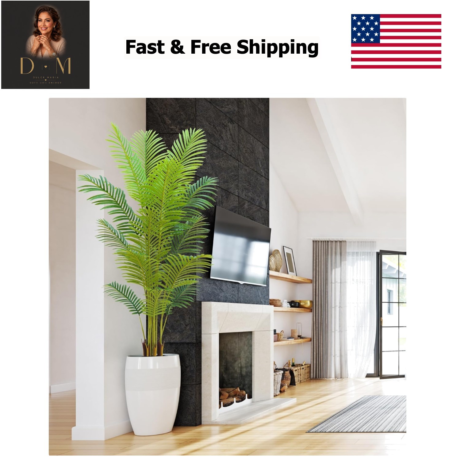 6FT Artificial Palm Tree Indoor with White Pot, Realistic Leaves, 15 Trunks A…