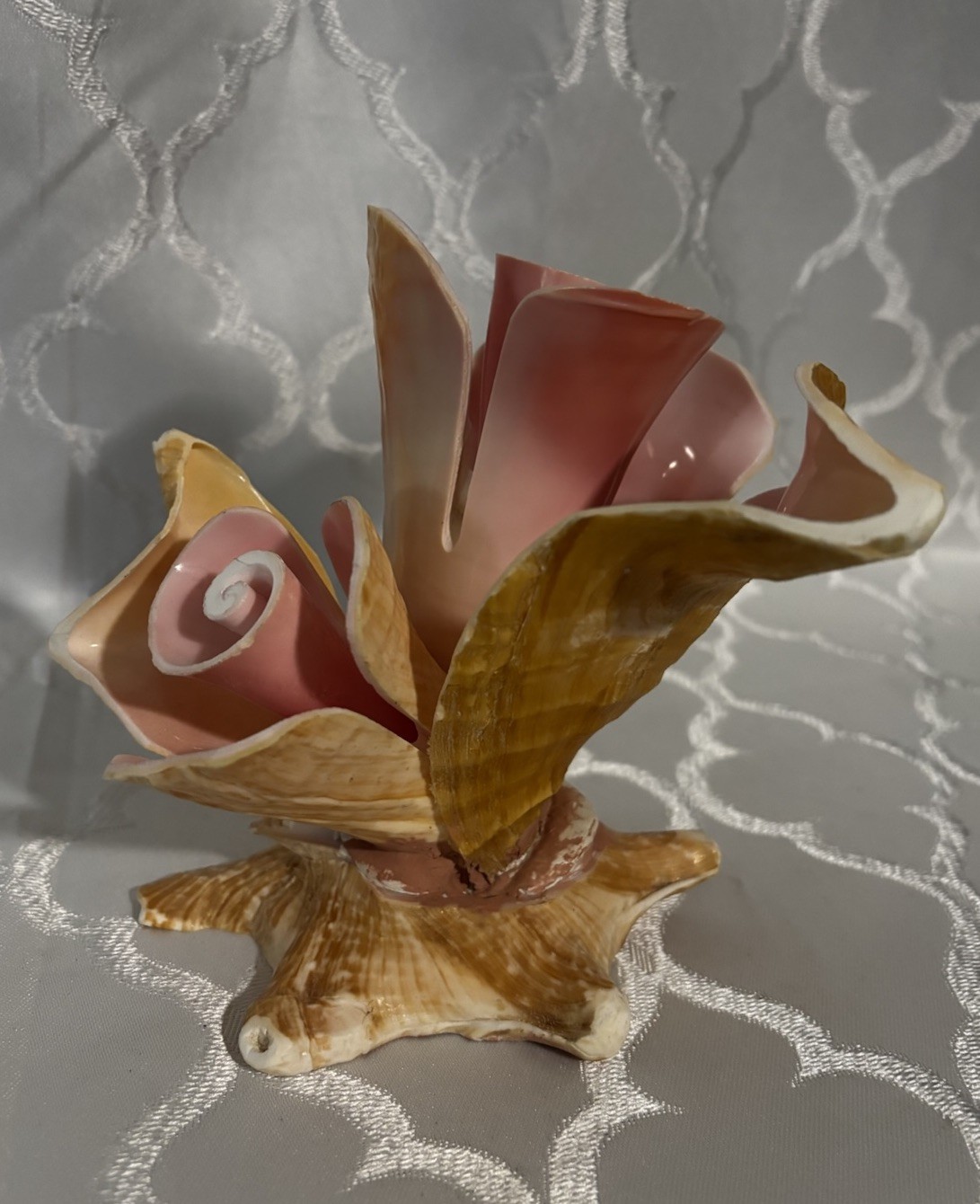 Shell Arrangement Centerpiece Coastal Decor Pink Brown Artificial Flowers