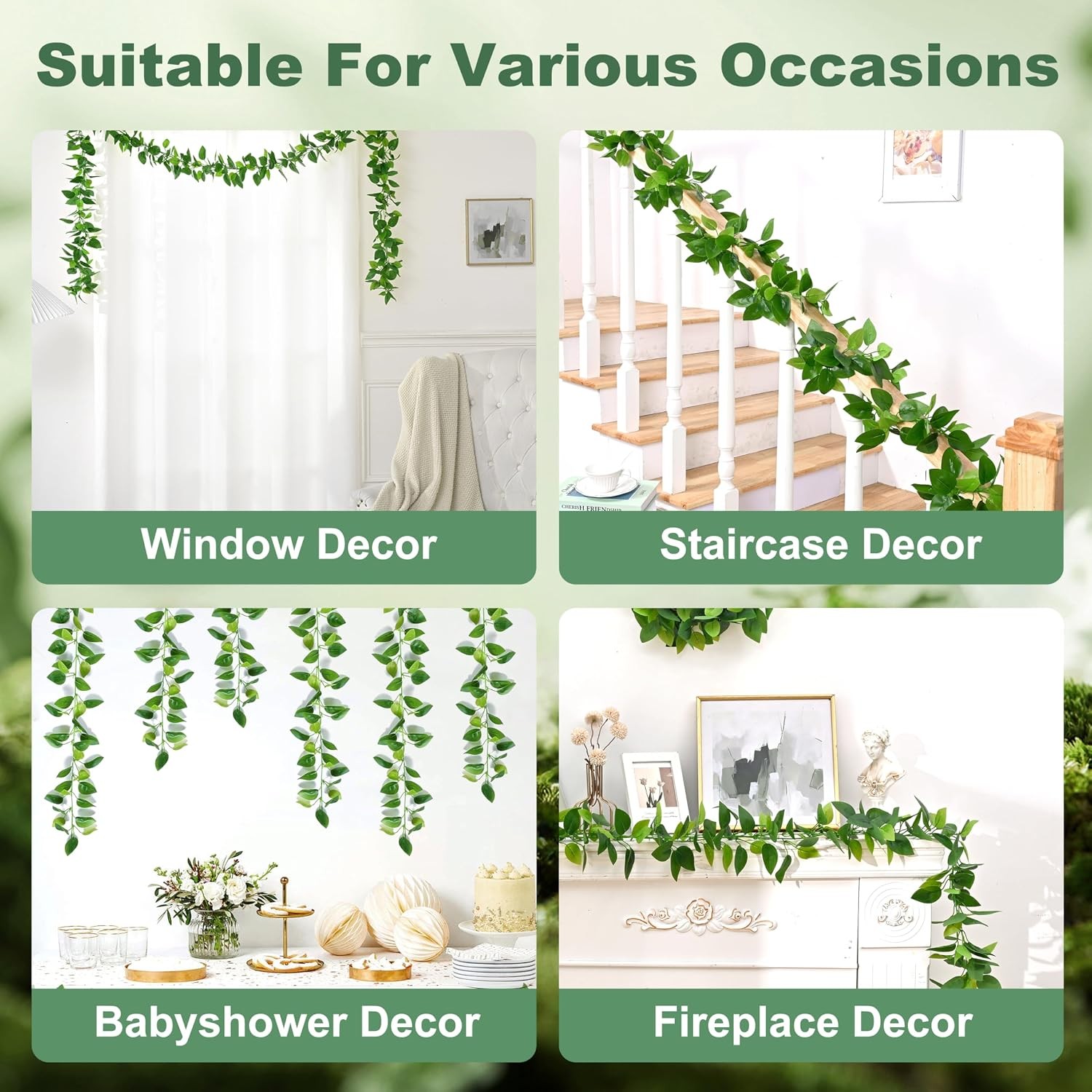 2Pcs Fake Vines with Faux Pothos Leaves, Artificial Ivy Garland Fake Plants