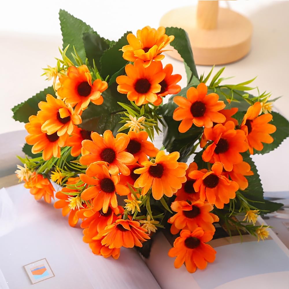 5 PCS Orange Real Touch Artificial Daisy Flowers Fake Bouquet for Home Decor