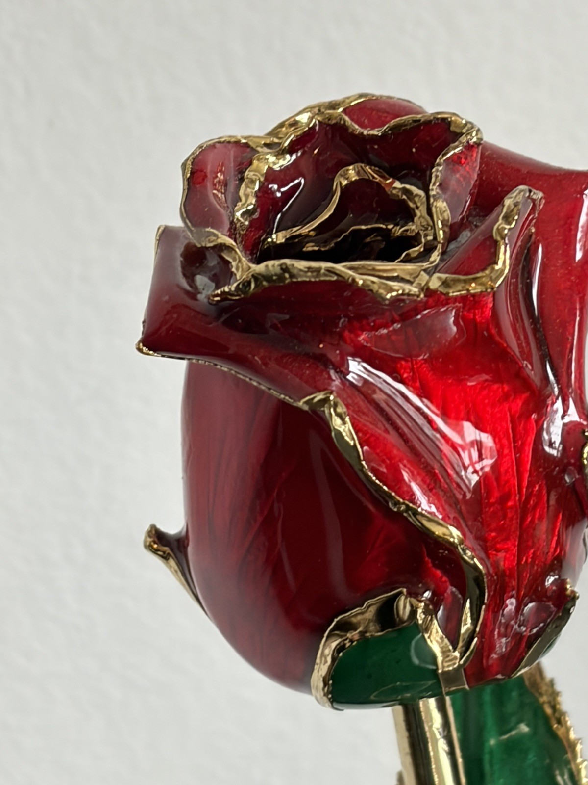 Real Rose Dipped 24K Gold, Anniversary Valentines Gift, stand, Red Opening Rose