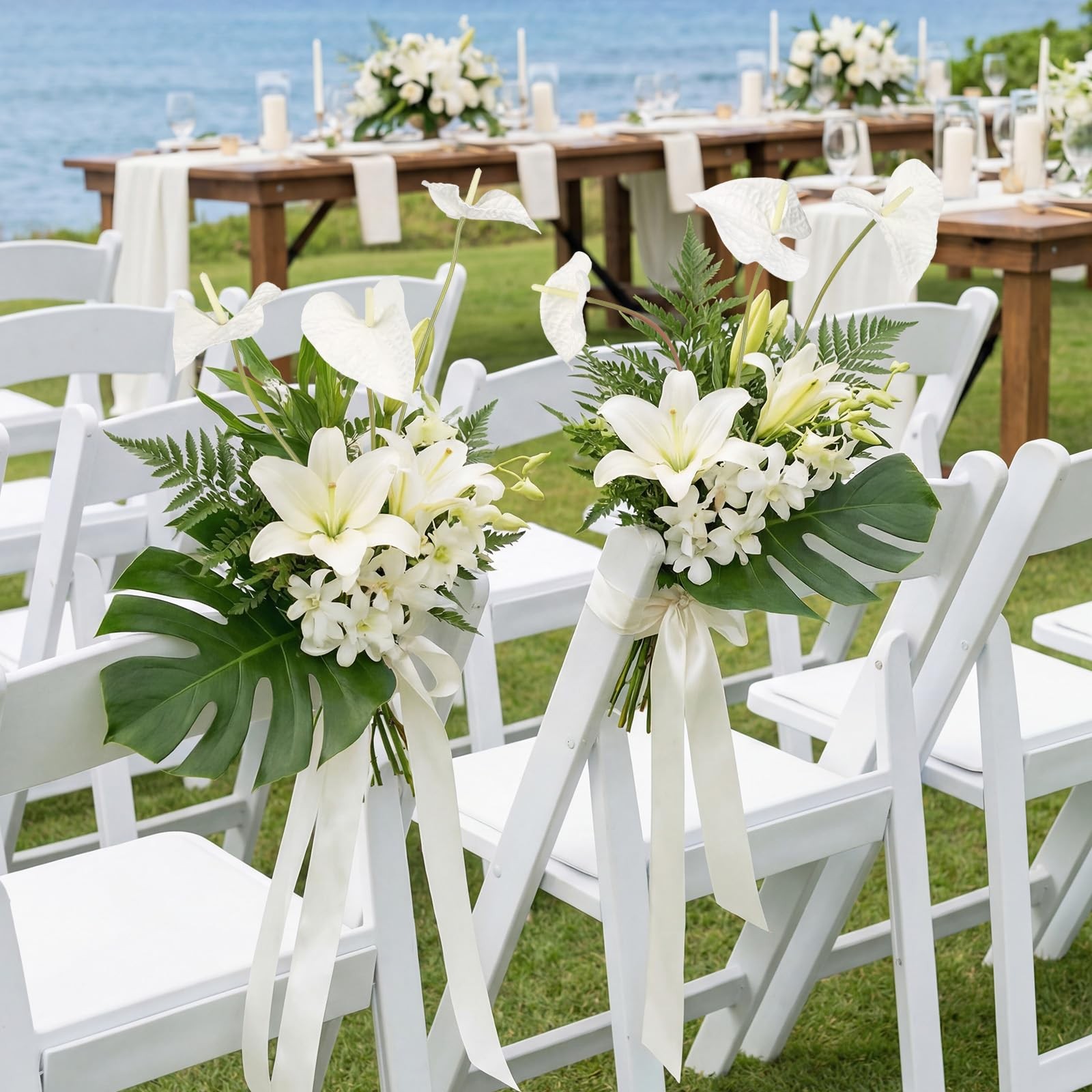 White Anthurium Artificial Flowers 23.6 Inch Fake Tropical Real Touch 10 PCS