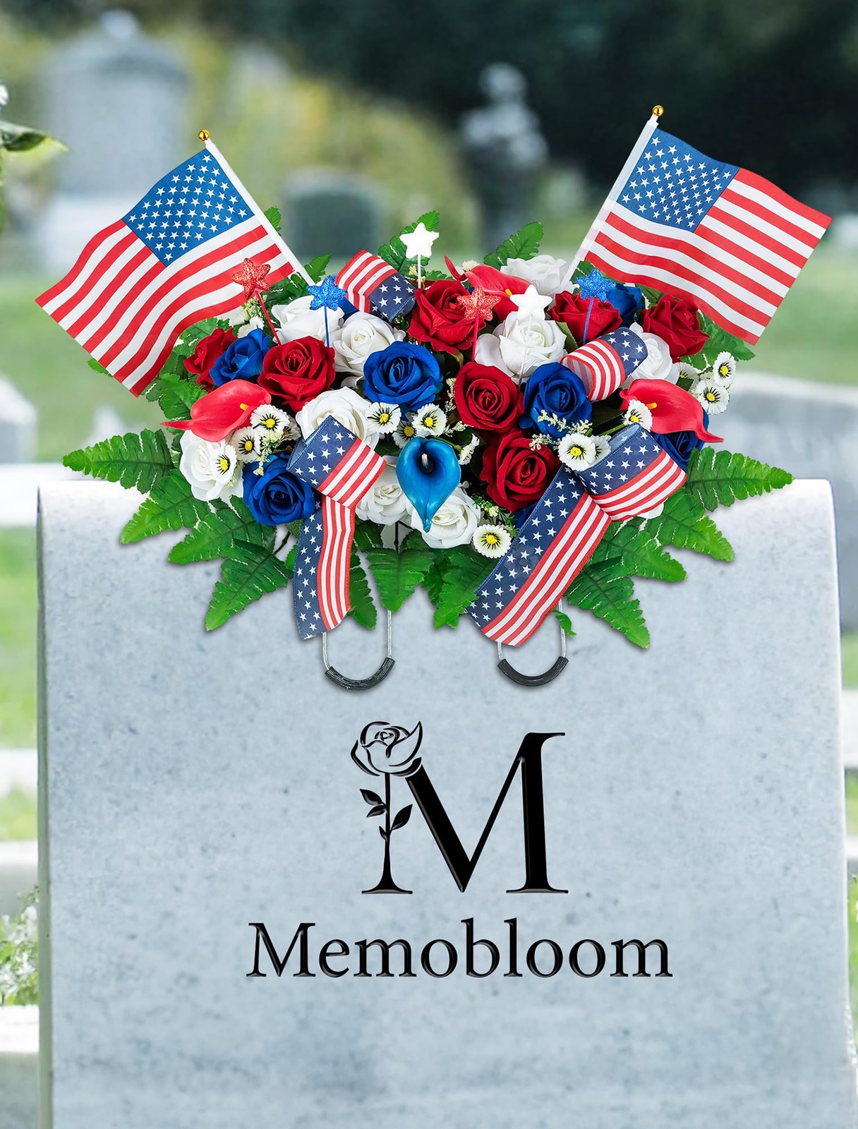Memorial Day Decorations for Cemetery Patriotic Red White Blue Headstone Flow…