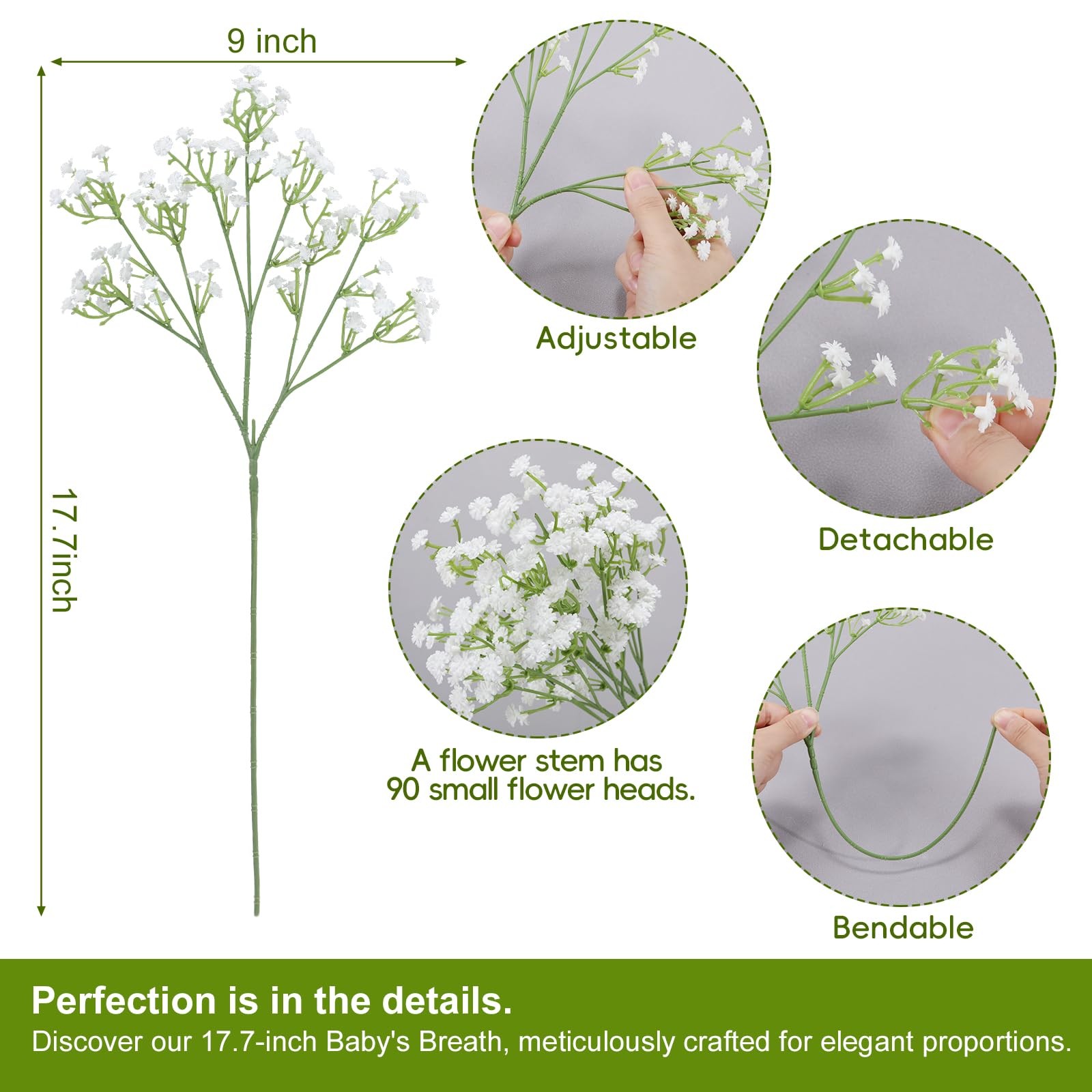 17.7 Inch White Artificial Baby Breath Flowers Fake Gypsophila Decor 30 PCS