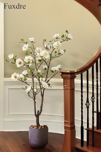Artificial Magnolia Tree, 4.9 ft Tall Fake Indoor Tree, 4ft 11in White & Yellow