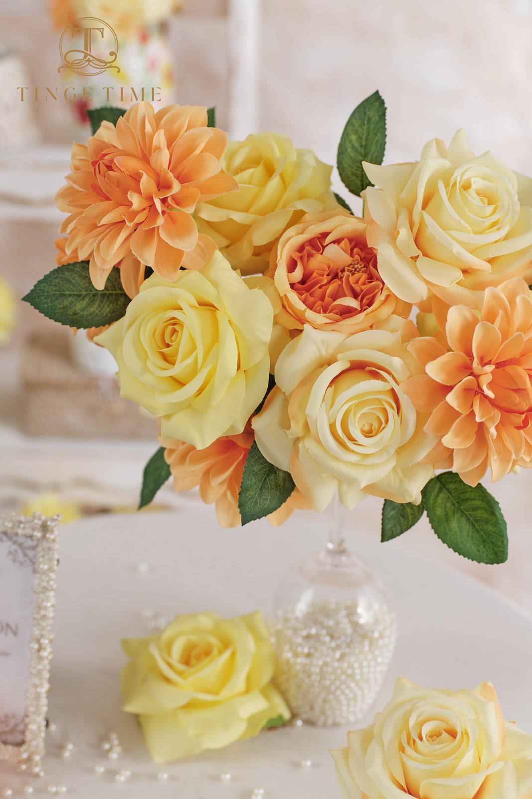 Yellow Artificial Flowers Combo Box Set, 16PCS Fake Rose Silk Flower w/Stem f…