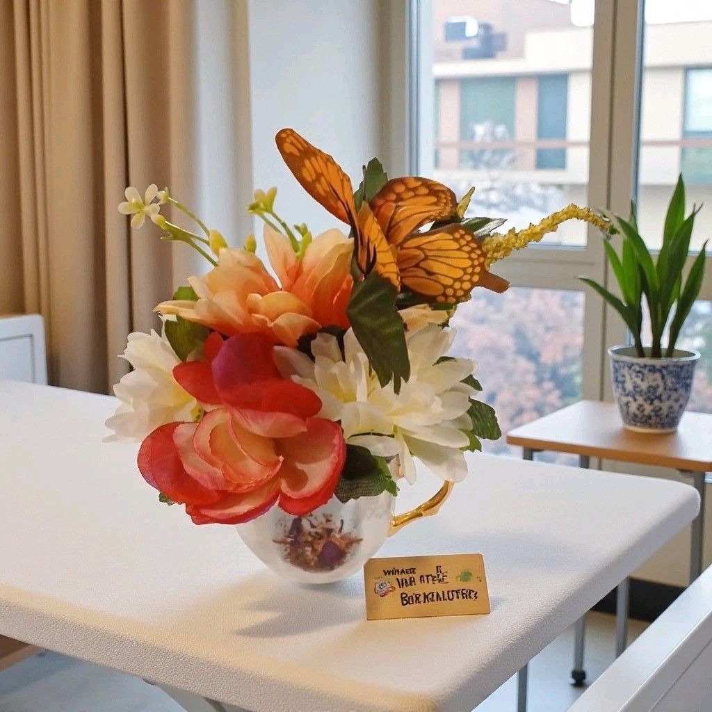 Monarch Butterfly Floral Arrangement Tea Cup POP-IN Party Birthday Get Well Gift