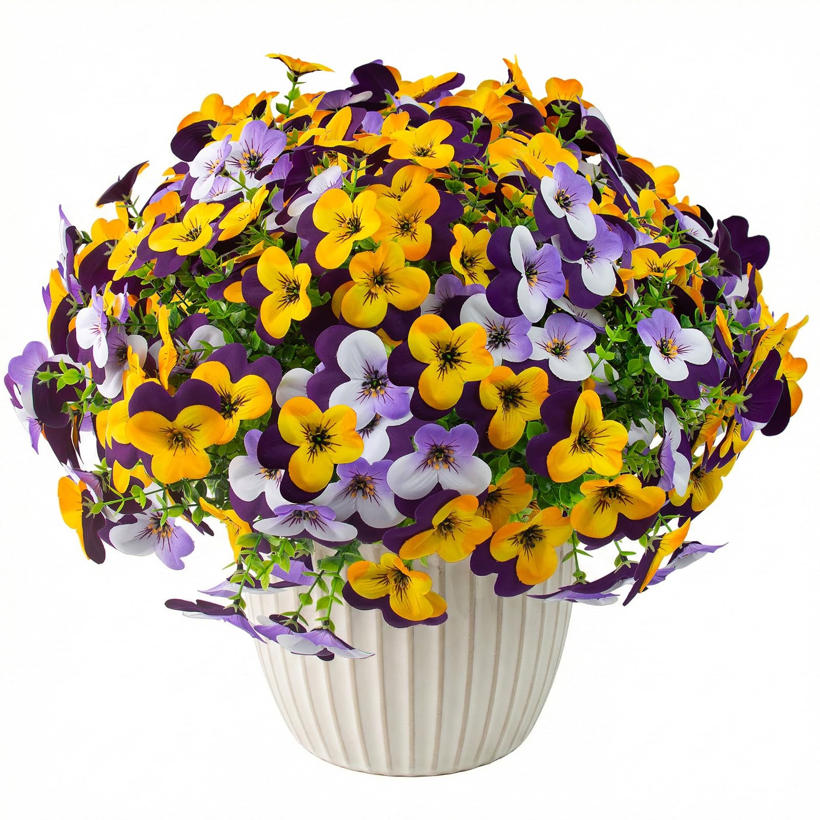 32 Pcs Artificial Pansy Flowers for Outdoors UV Resistant Faux Silk Spring Fl