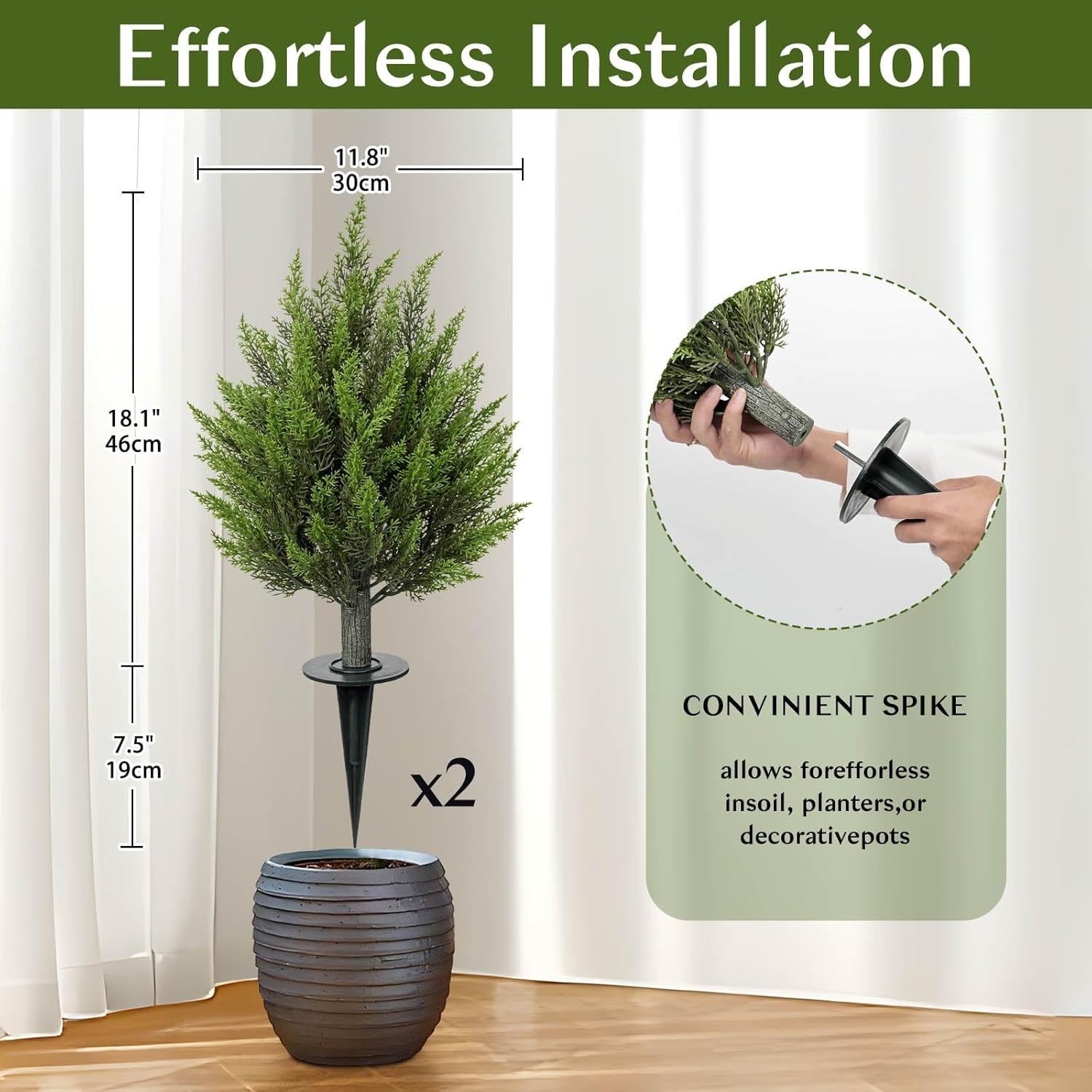 25.6” Outdoor Cedar Artificial Plants Set of 2 Realistic Cypress Topiary Trees