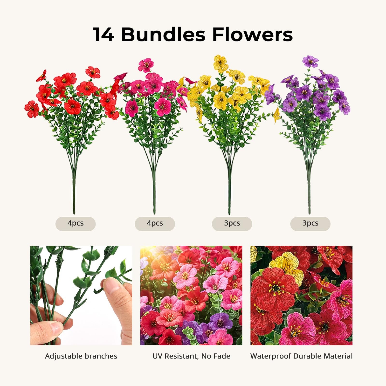 Auihiay 14 Bundles Outdoor Flowers UV Resistant, Real UV Resistant, Artificia…