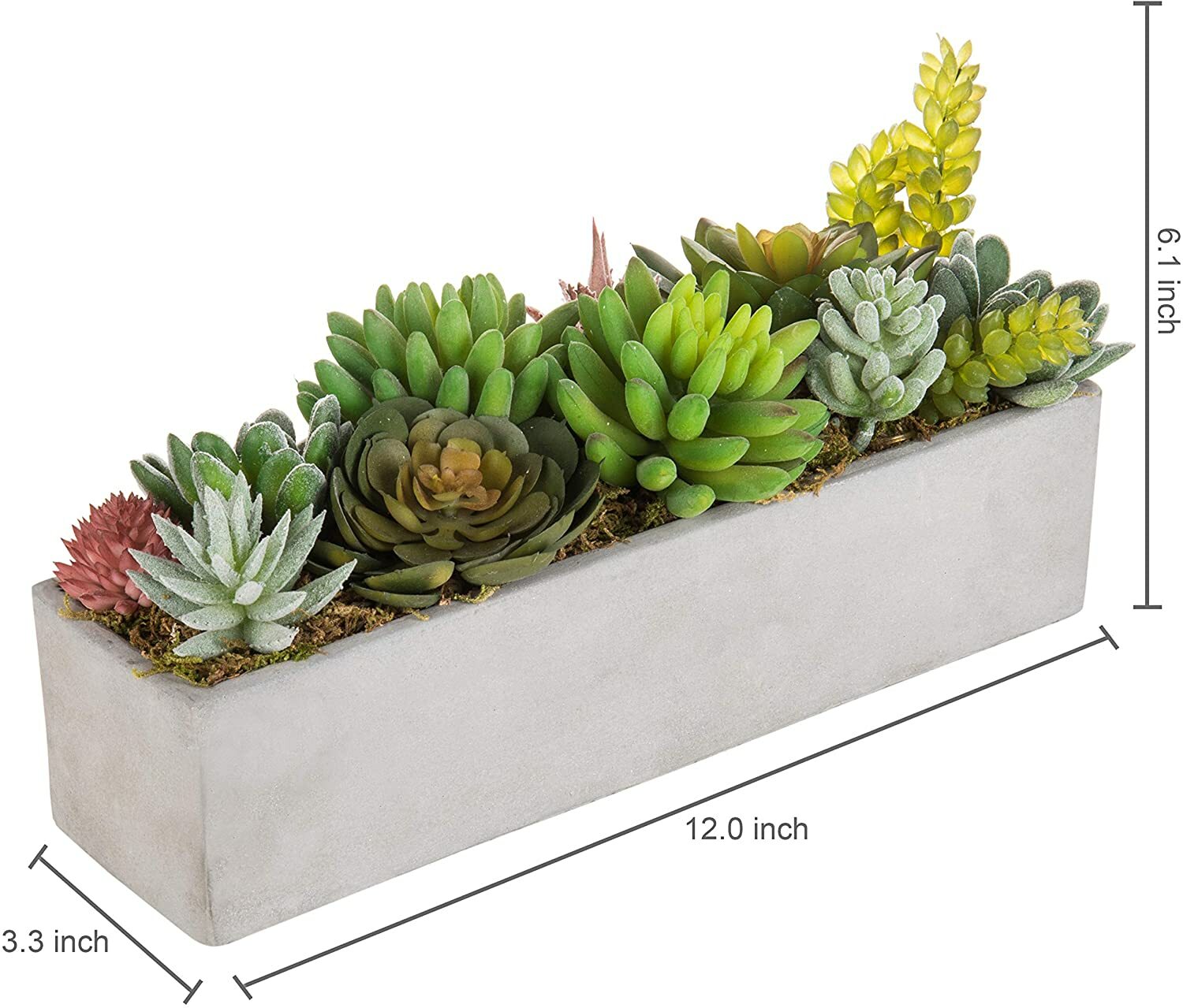 12-In Rectangular Gray Cement Pot w/ Miniature Faux Succulent Plant Arrangement