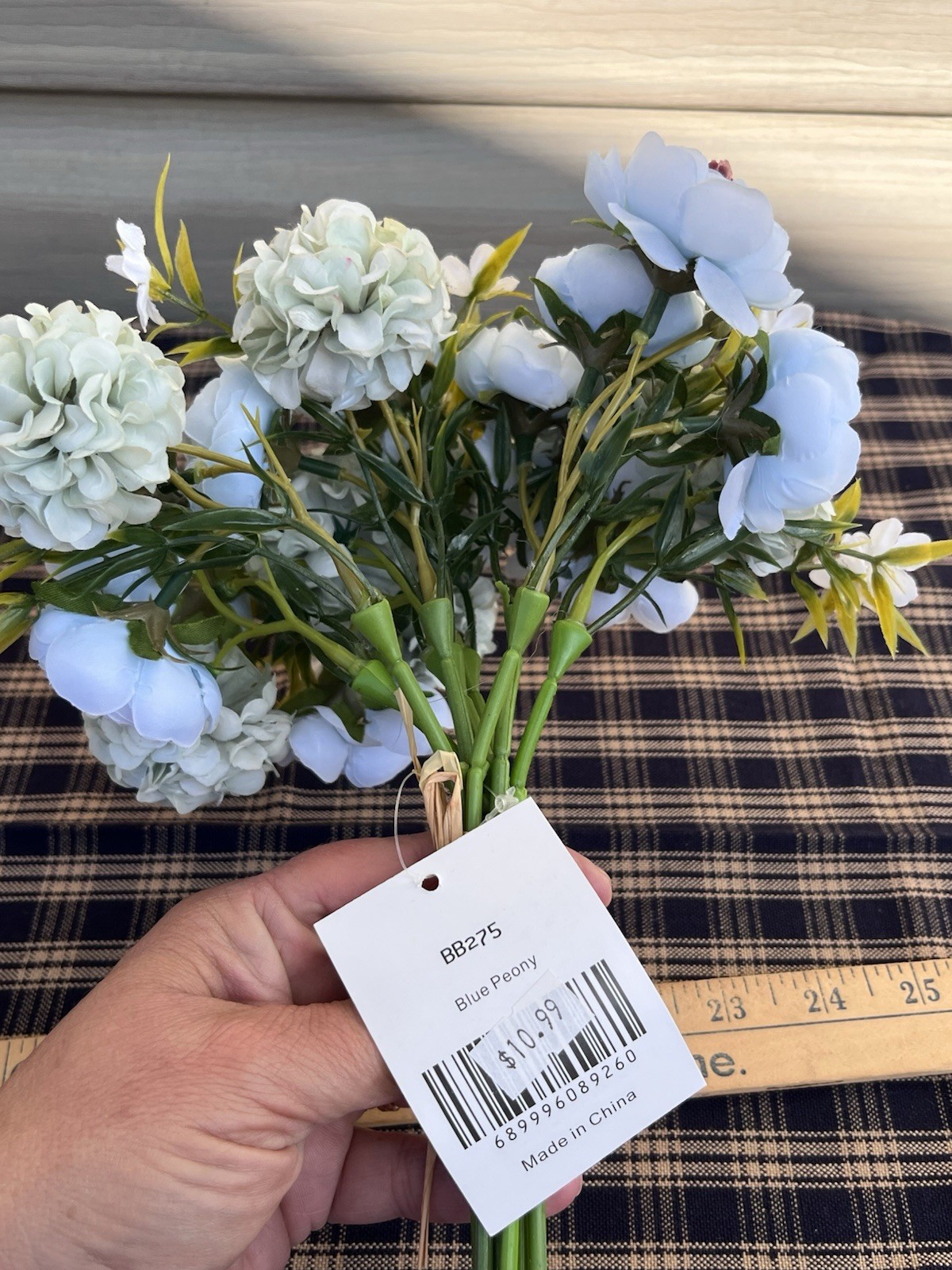 Lot of 2 Faux Floral Bouquet Bundles Blue Pink Peony Ranunculus Cottagecore