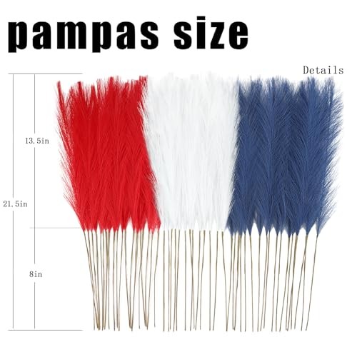 50pcs Faux Pampas Grass Decor, 21.6″ Short Artificial 50 PCS Red Blue White
