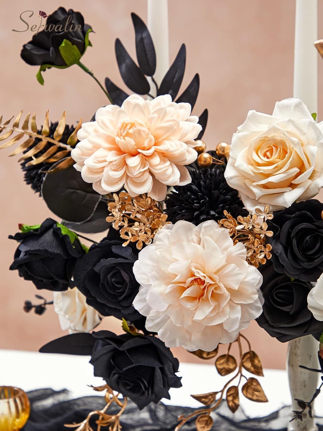 Reusable Black & Gold Champagne Faux Flowers for Any Occasion – Washable Design