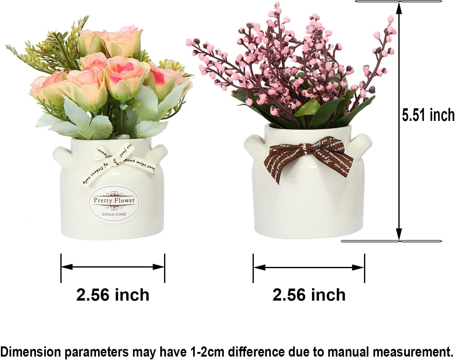 6Pcs Artificial Flowers with Ceramic Pot Small Faux Spring Flowers in Vase